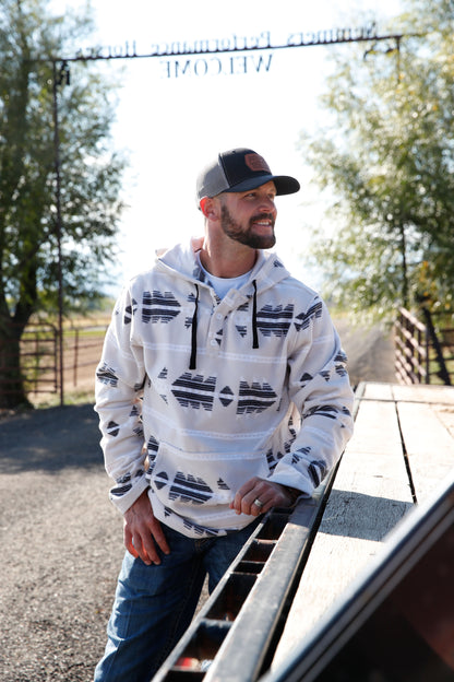 Cinch Men's White Fleece Quarter Button Hooded Pullover