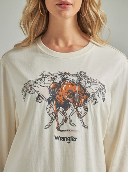 Wrangler Women's White Bronco Long Sleeve T-Shirt