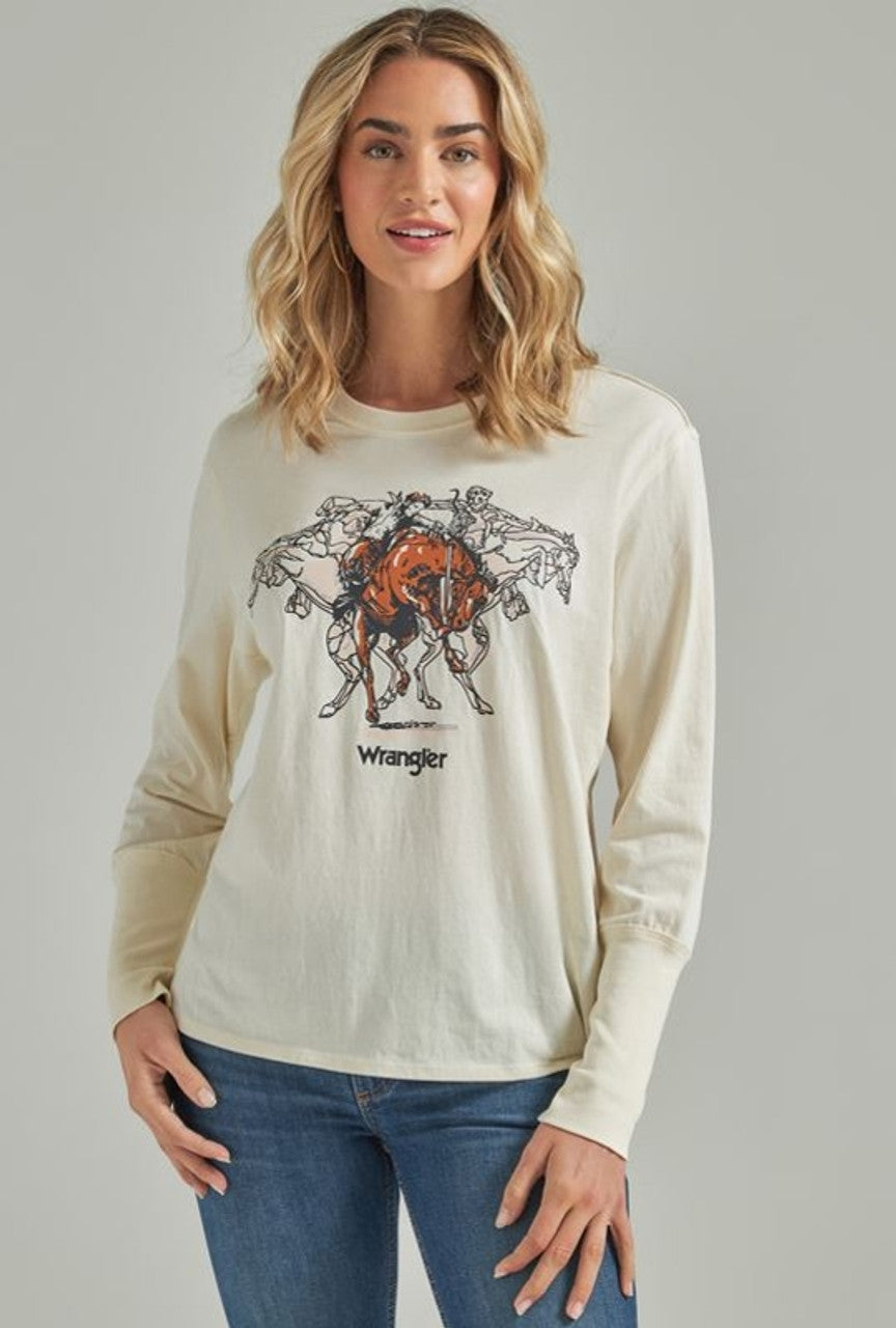 Wrangler Women's White Bronco Long Sleeve T-Shirt