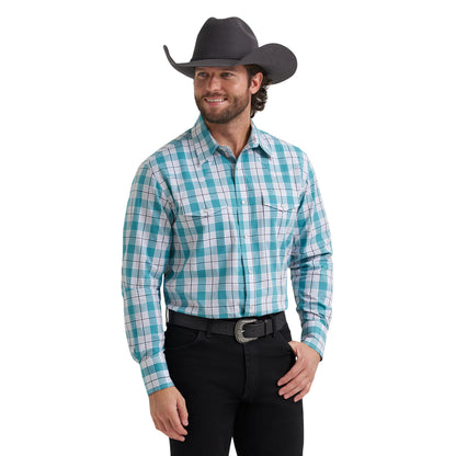Wrangler Men's Big & Tall  Teal Coastal Ridge Plaid Wrinkle Resist Snap Shirt
