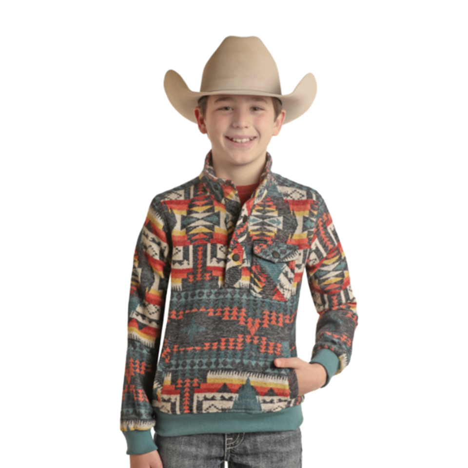 Rock & Roll Boy's Henley Colorful Aztec Jacquard Pullover