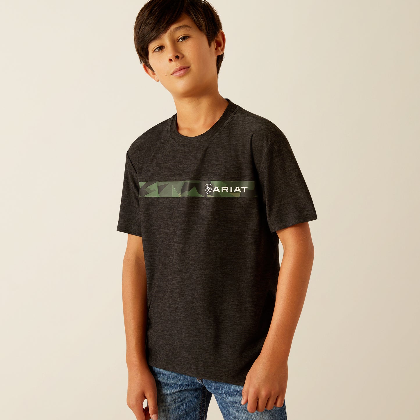 Ariat Boy's TEK Heather Charcoal Camo Stripe Charger T-Shirt