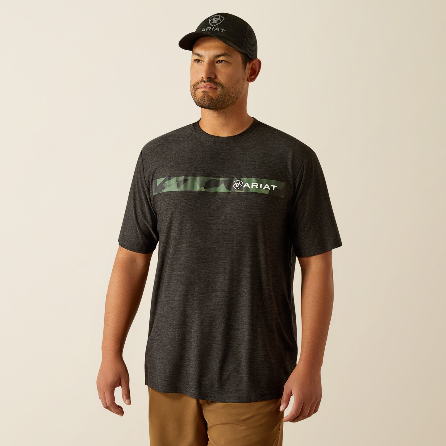 Ariat Men's TEK Heather Charcoal Chest Camo Stripe Charger T-Shirt