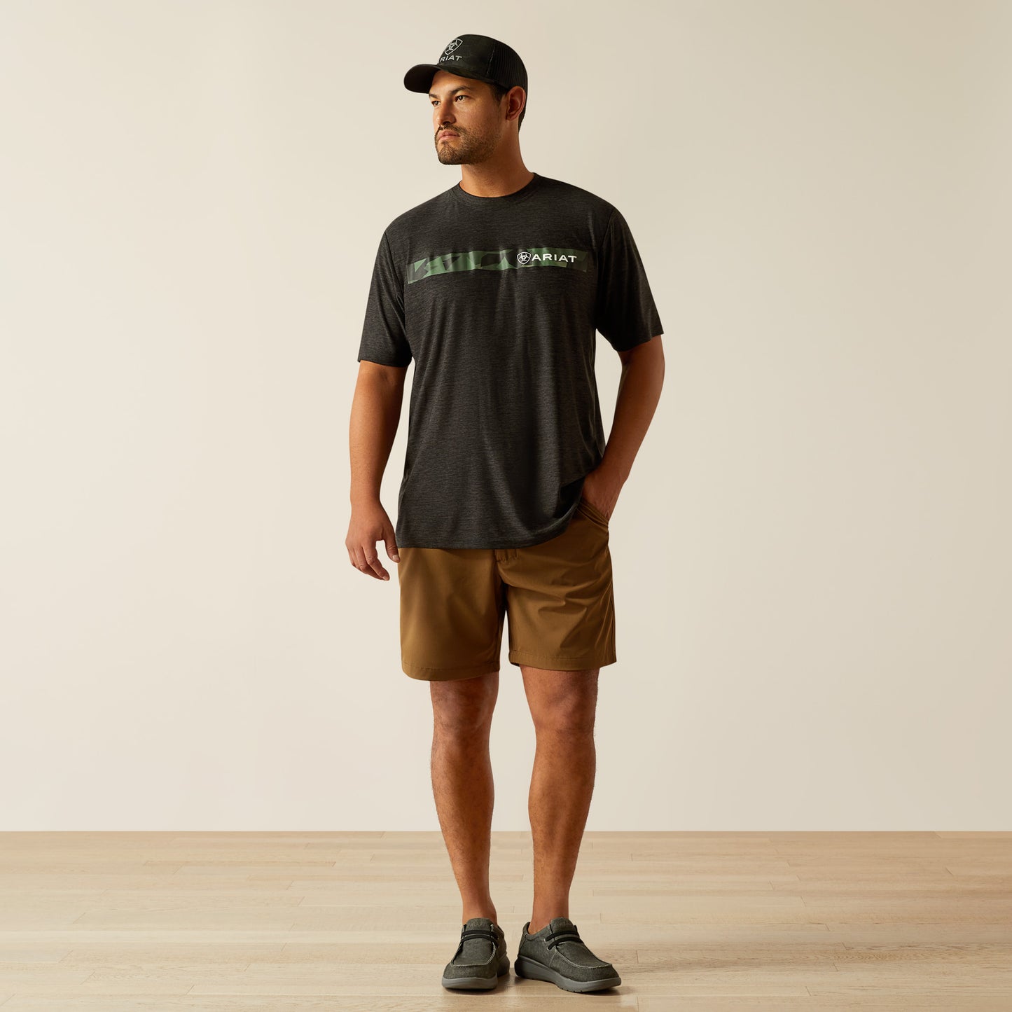 Ariat Men's TEK Heather Charcoal Chest Camo Stripe Charger T-Shirt