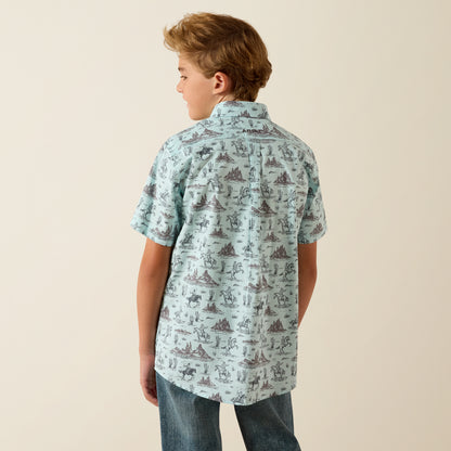 Ariat Boy's Blue Elixir Southwest Print Short Sleeve Western Shirt