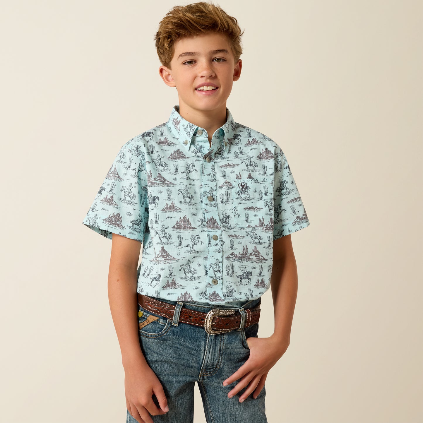 Ariat Boy's Blue Elixir Southwest Print Short Sleeve Western Shirt