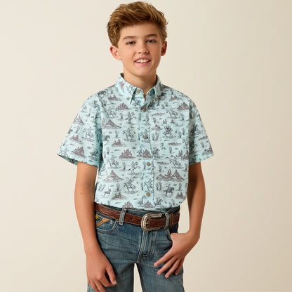 Ariat Boy's Blue Elixir Southwest Print Short Sleeve Western Shirt