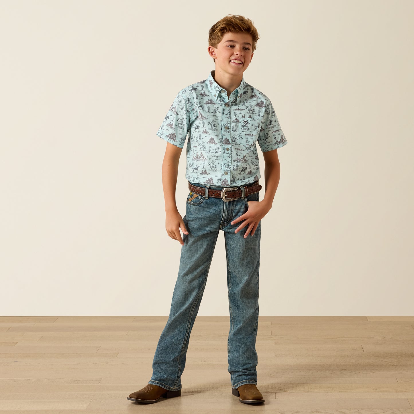 Ariat Boy's Blue Elixir Southwest Print Short Sleeve Western Shirt