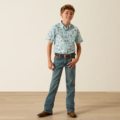 Ariat Boy's Blue Elixir Southwest Print Short Sleeve Western Shirt