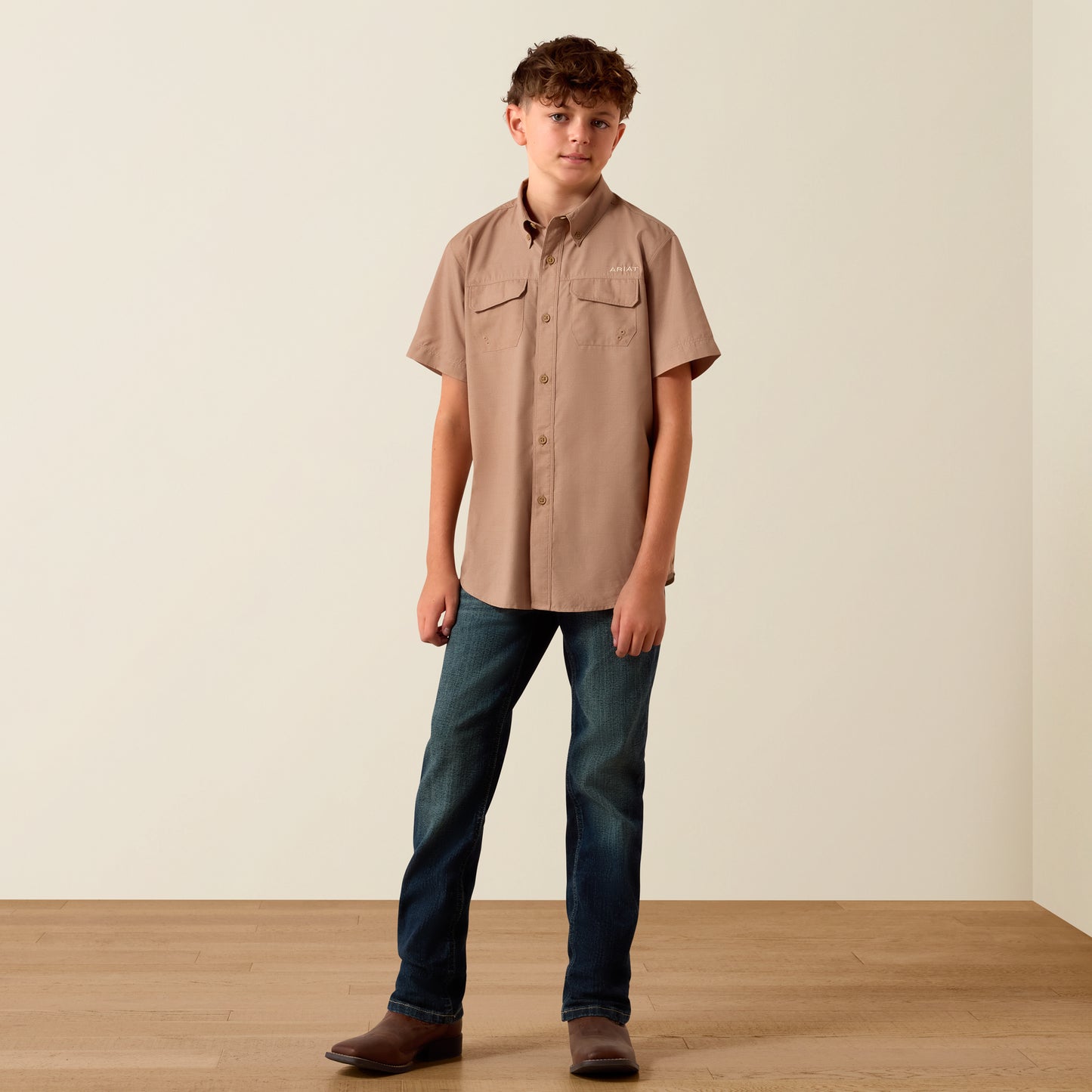 Ariat Boy's VenTEK Khaki Southwest Outbound Short Sleeve Western Shirt