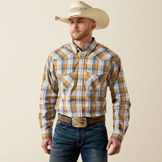 Ariat Men's Pro Series Golden Brown Plaid Tiango Western Shirt