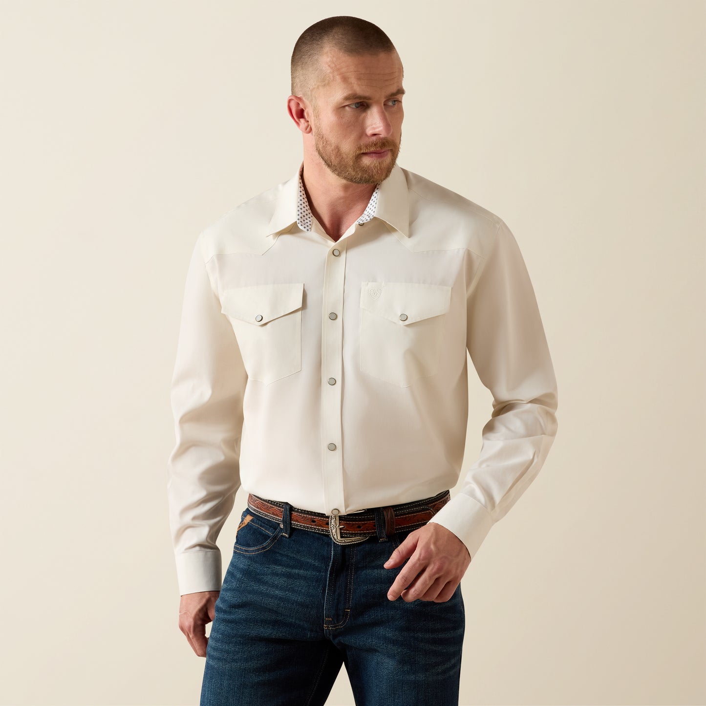 Ariat Men's Wrinkle Free Off White Pinpoint Oxford Western Shirt