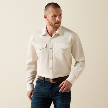 Ariat Men's Wrinkle Free Off White Pinpoint Oxford Western Shirt