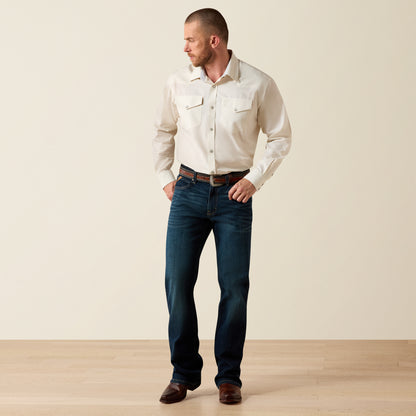 Ariat Men's Wrinkle Free Off White Pinpoint Oxford Western Shirt