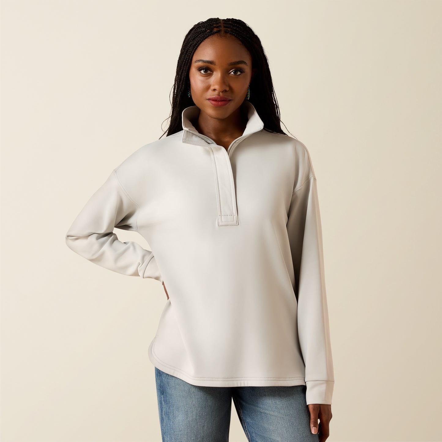 Ariat Women's Quiet Grey Breeze Logo 1/2 Zip Sweatshirt