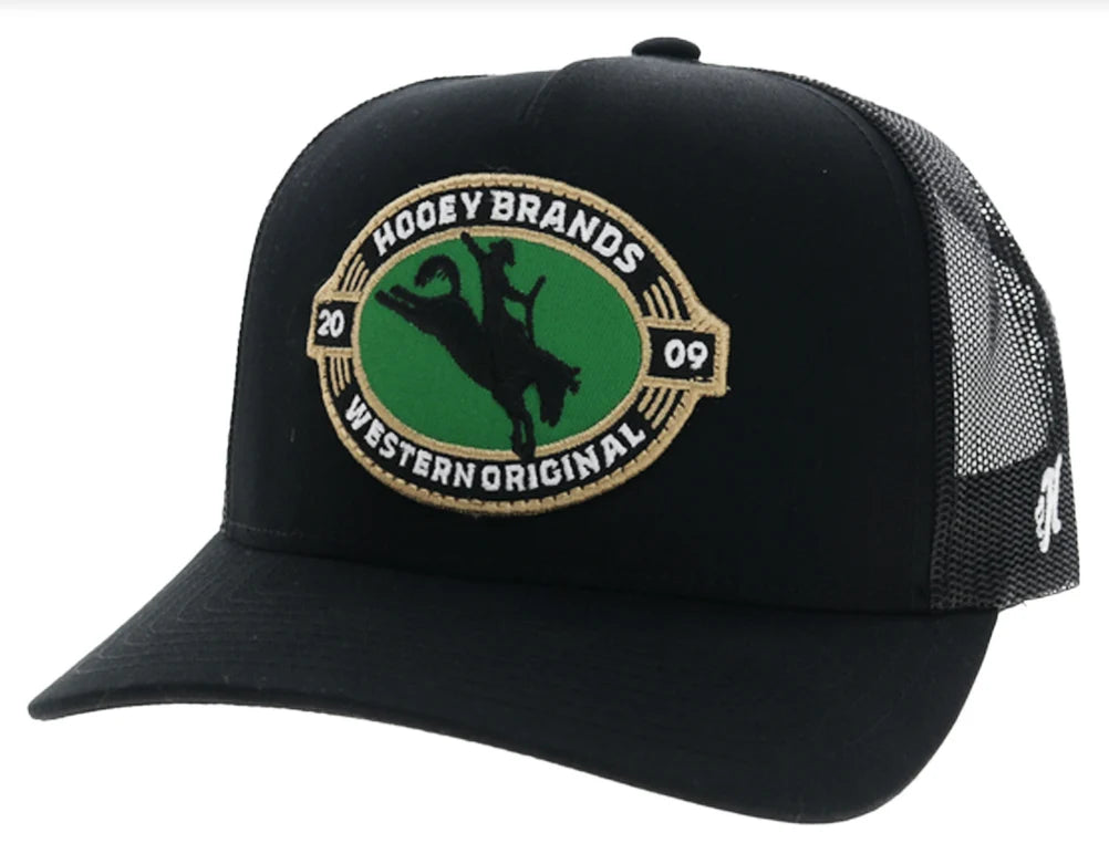 Hooey Pinch Black Oval Green Patch 5 Panel Trucker Cap