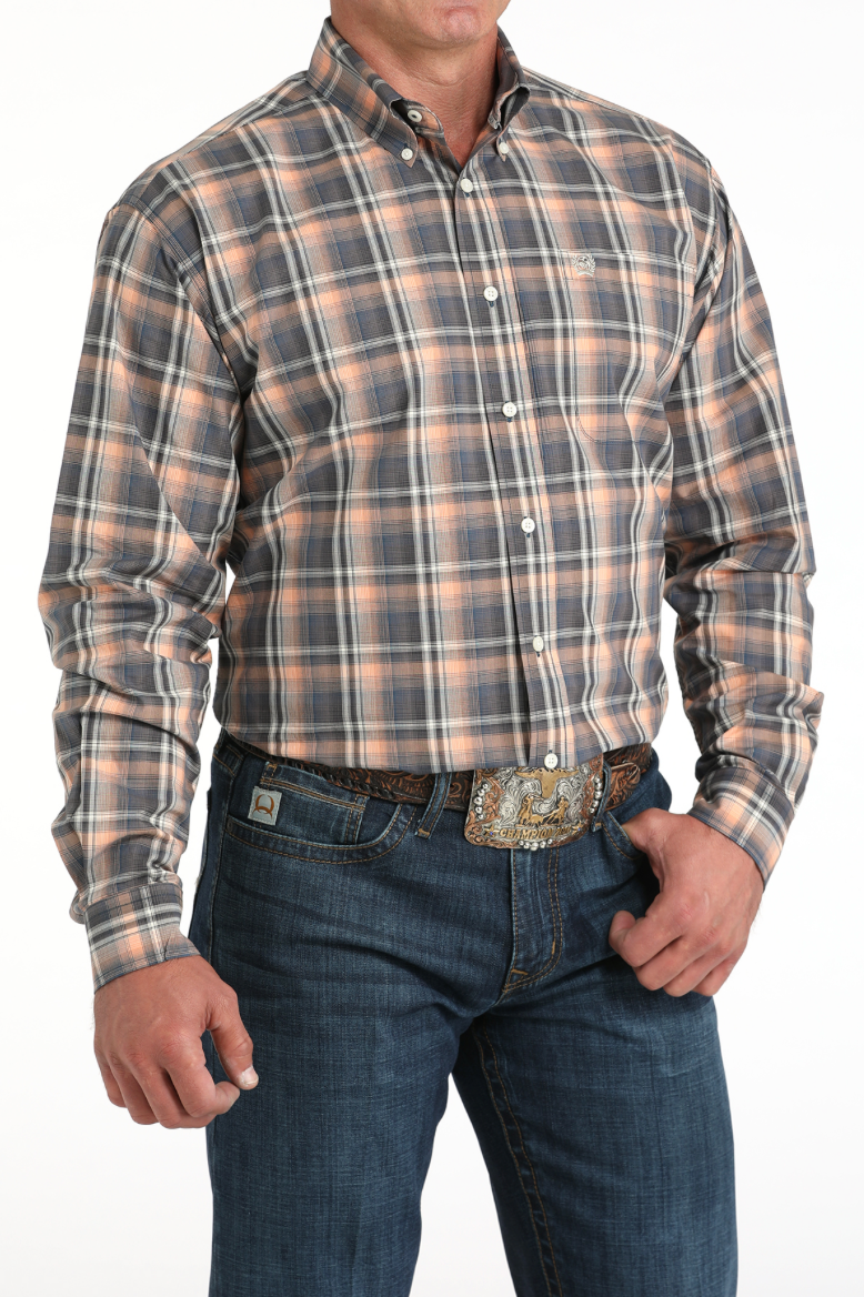 Cinch Men's Charcoal/Navy & Peach Plaid Western