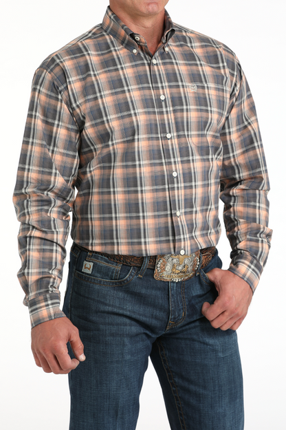 Cinch Men's Charcoal/Navy & Peach Plaid Western
