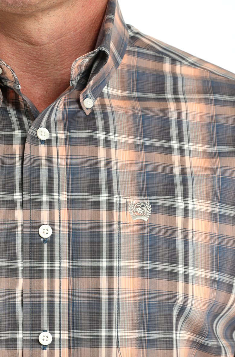 Cinch Men's Charcoal/Navy & Peach Plaid Western