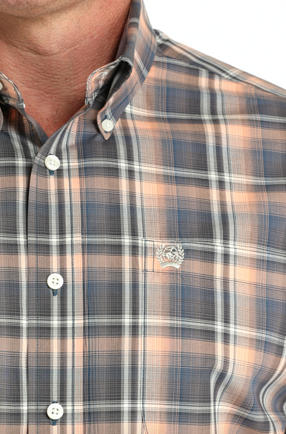 Cinch Men's Charcoal/Navy & Peach Plaid Western