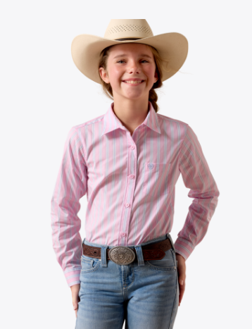 Ariat Girl's Kirby Pink Lavender Stripe Western Shirt