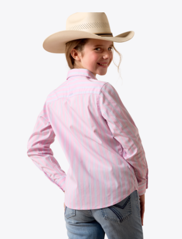 Ariat Girl's Kirby Pink Lavender Stripe Western Shirt