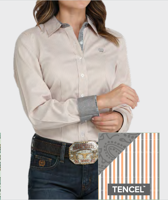 Cinch Women's Tencel Orange & Gray PinStripe Western