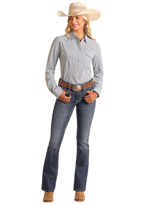 Panhandle Women's Performance Aqua & Maroon Aztec Western Shirt