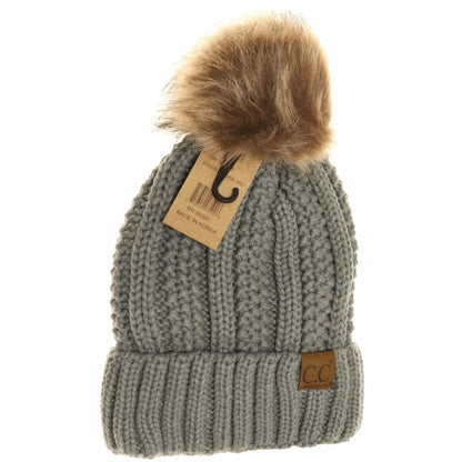 C.C Beanie Fuzzy Lined Fur Pom Beanie