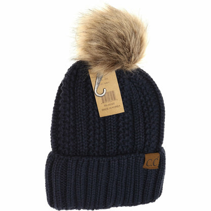 C.C Beanie Fuzzy Lined Fur Pom Beanie