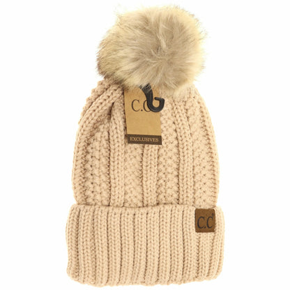 C.C Beanie Fuzzy Lined Fur Pom Beanie