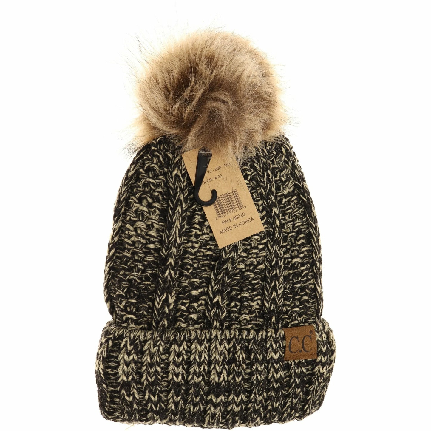 C.C Beanie Fuzzy Lined Fur Pom Beanie