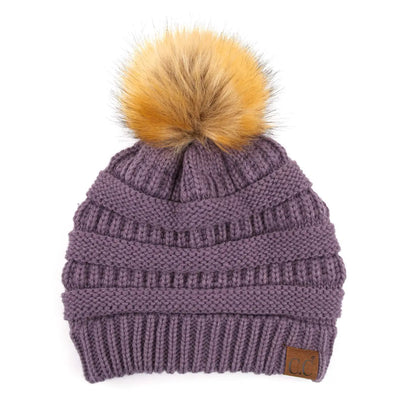 C.C Beanie with Faux Fur Pom
