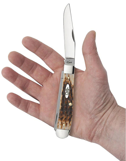 Case Amber Bone Peach Seed Jig Trapper Knife