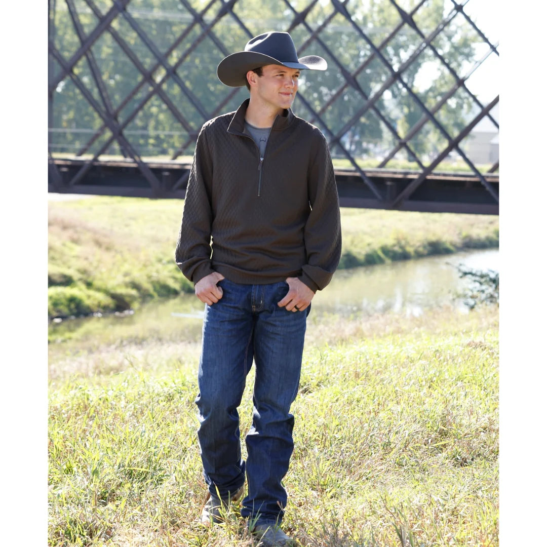Cinch Men's Brown 1/2 Zip Cable Knit Pullover