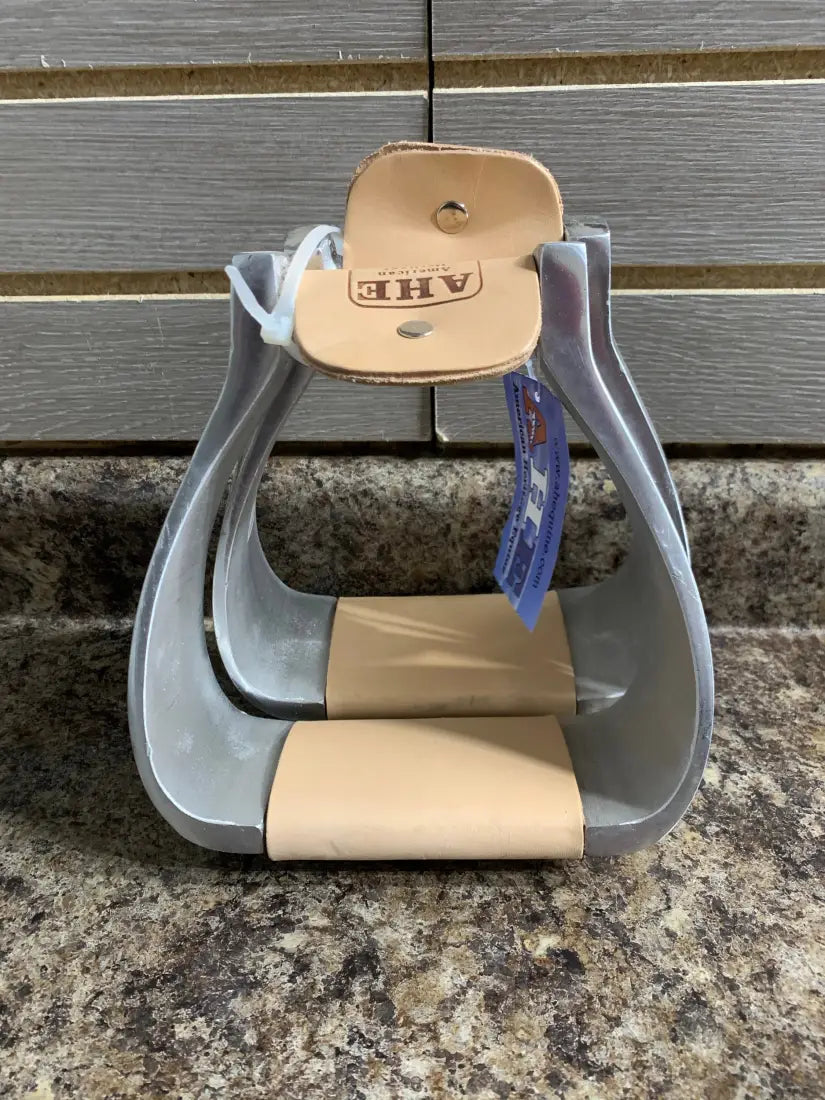 AHE Plain Aluminum Stirrups - Various Sizes 2.75’’ / Extra Wide Leather Bottom Stirrups