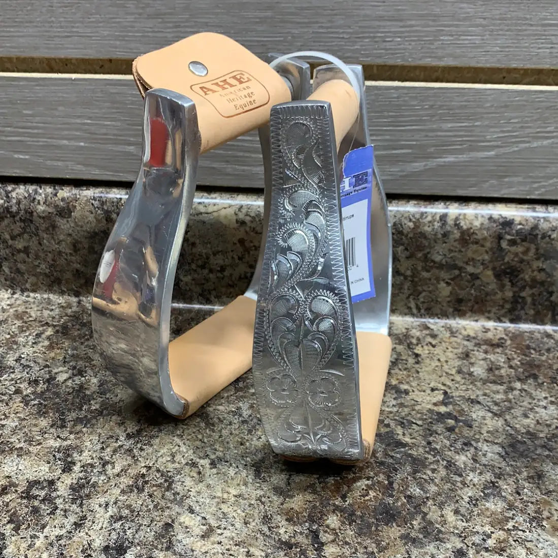 AHE Plain Aluminum Stirrups - Various Sizes 2’’ / Regular Leather Bottom Engraved Stirrups