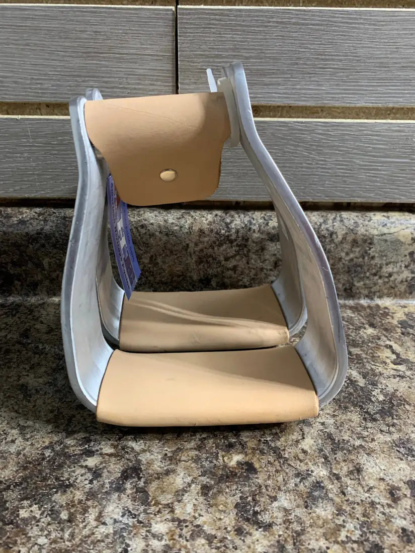 AHE Plain Aluminum Stirrups - Various Sizes 3’’ / Slanted Leather Bottom Stirrups