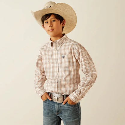 Ariat Boy’s Light Brown Plaid Jase Western Shirt Boy’s Western