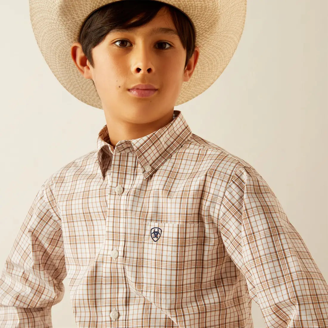 Ariat Boy’s Light Brown Plaid Jase Western Shirt XSmall Boy’s Western