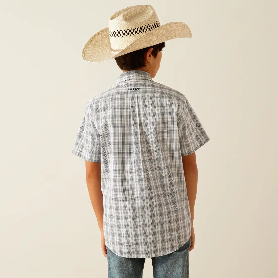 Ariat Boy’s Pro Series Navy Plaid Charlie Short Sleeve Western Shirt Boy’s Western