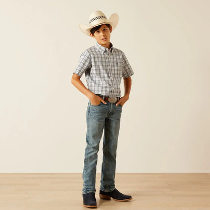 Ariat Boy’s Pro Series Navy Plaid Charlie Short Sleeve Western Shirt Boy’s Western