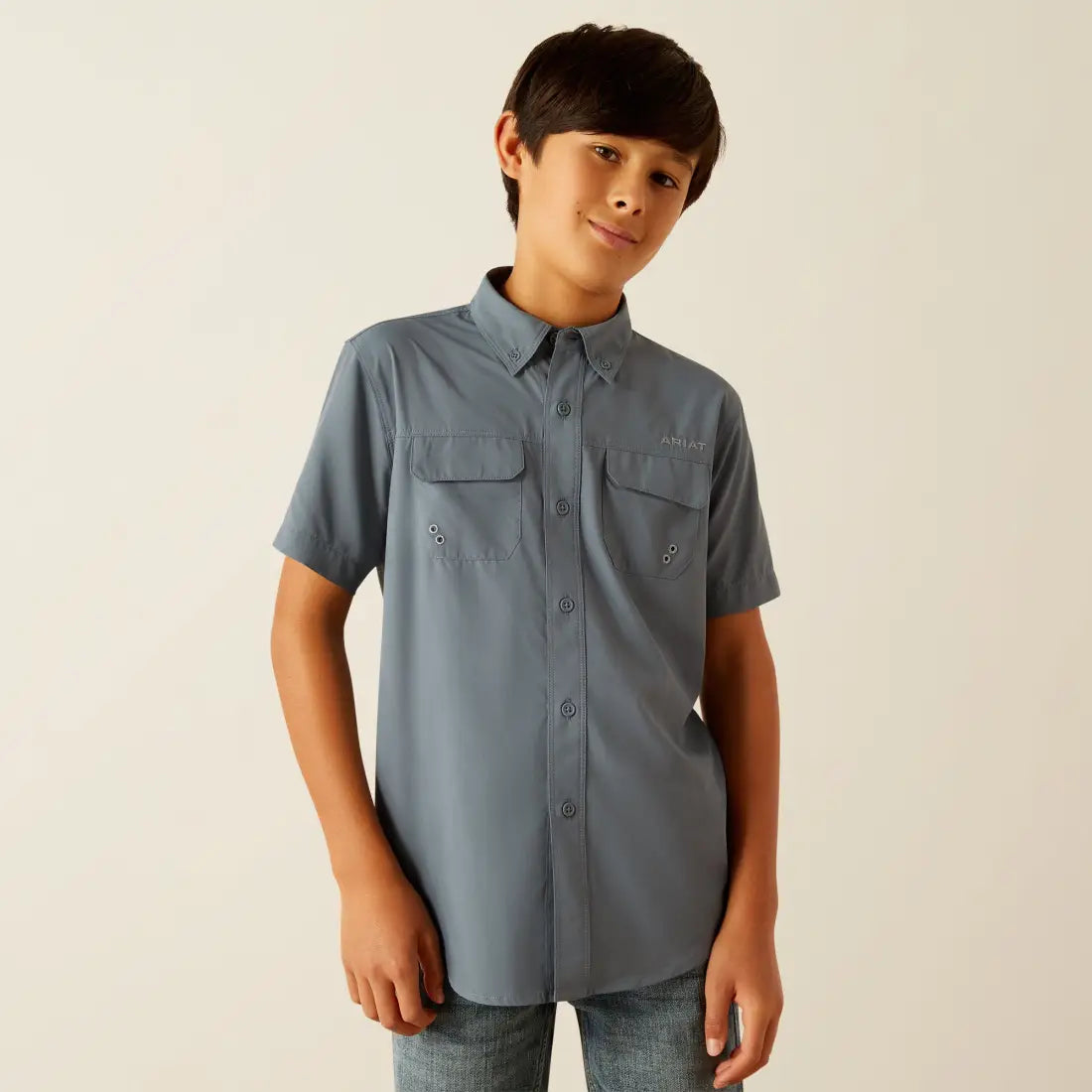 Ariat Boy’s VentTEK Newsboy Blue/Gray Short Sleeve Western Shirt XSmall Boy’s Western