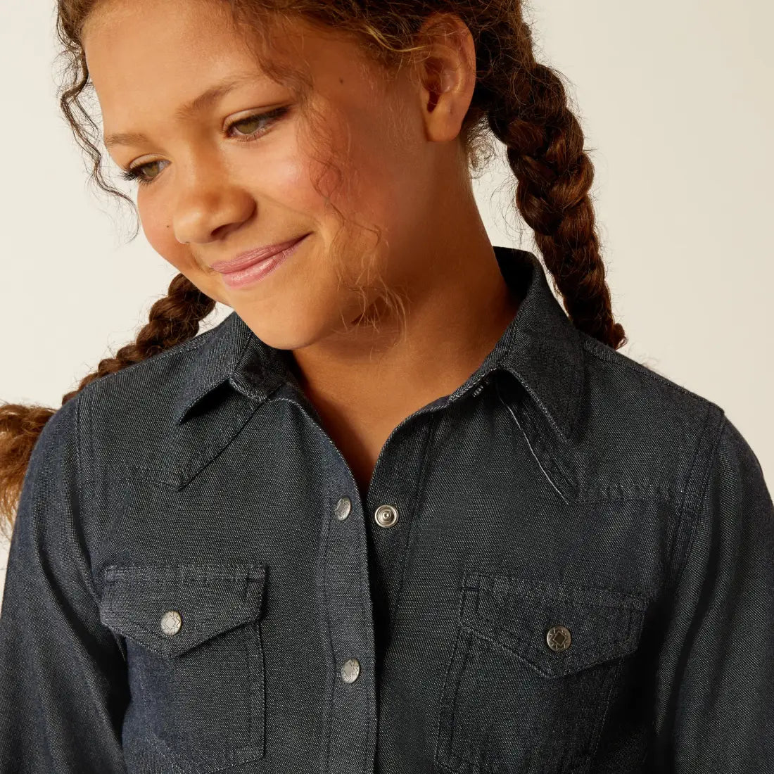 Ariat Girl’s Dark Denim Chambray Western Shirt Girl’s Western