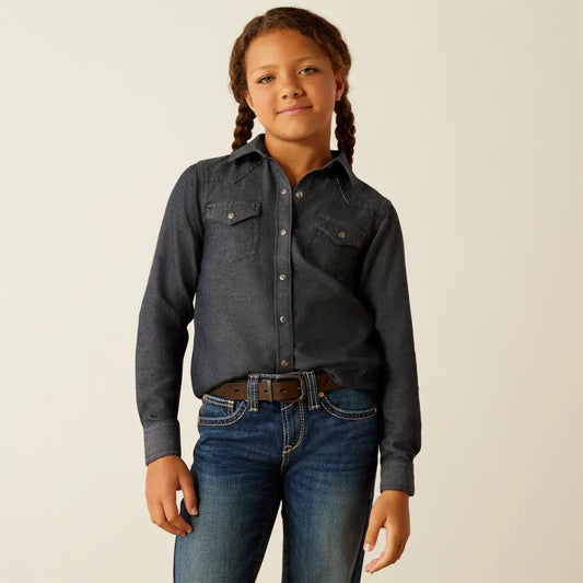 Ariat Girl’s Dark Denim Chambray Western Shirt XSmall Girl’s Western