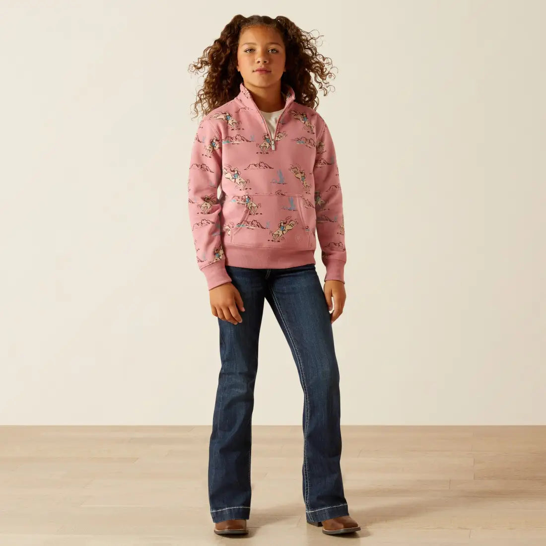 Ariat Girl’s Pink Bronc Scene ¼ Zip Pullover Girl’s Pullover