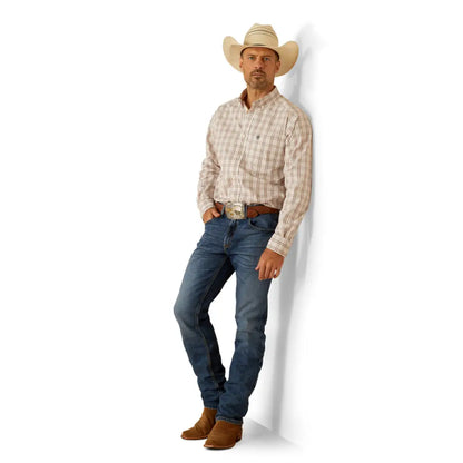 Ariat Men’s Big & Tall Light Brown Plaid Jase Classic Fit Western Shirt Men’s Extended Sizes