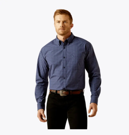 Ariat Men’s Big & Tall Pro Series Navy Square Plaid Tate Western Shirt Men’s Extended Sizes