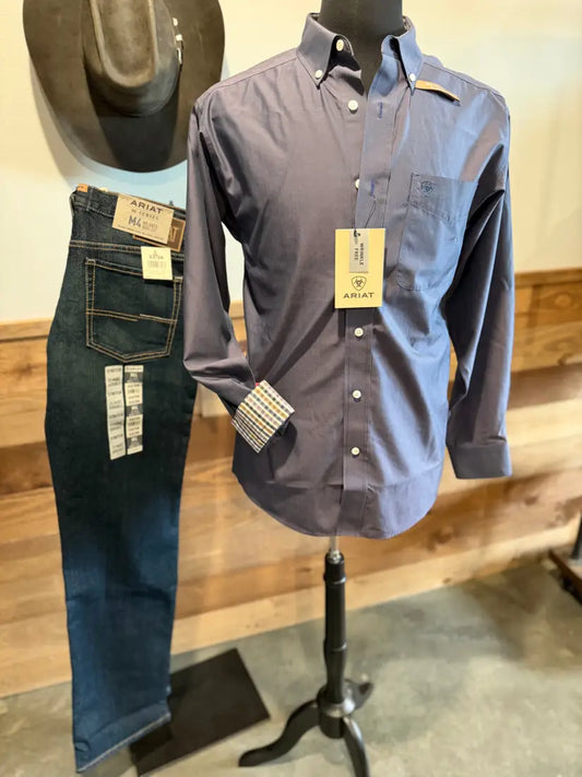 Ariat Men’s Big & Tall Wrinkle Free Solid Pinpoint Oxford Classic Fit Shirt Men’s Extended Sizes