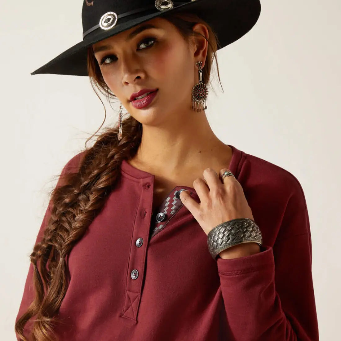 Ariat Women’s Oxblood Terry Henley Sweatshirt Women’s Pullover